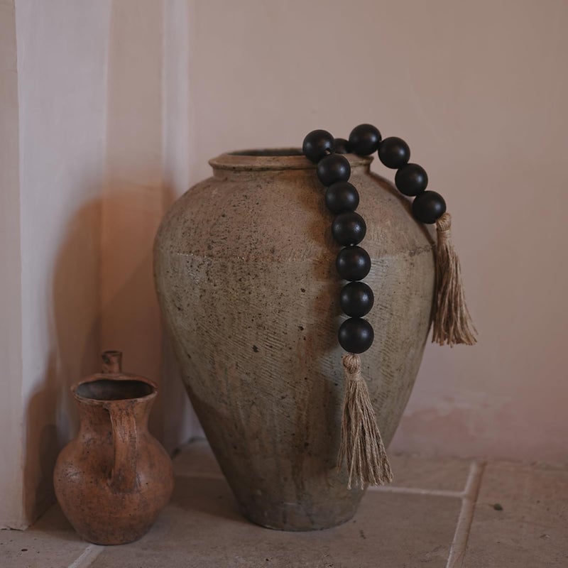 RUIRUICO Extra Large Wood Bead Garland with 1.6"" Diameter Wooden Beads and Tassels, Decorative Beads, Farmhouse Beads Home Decor (White, 41 Inches) - Image 5